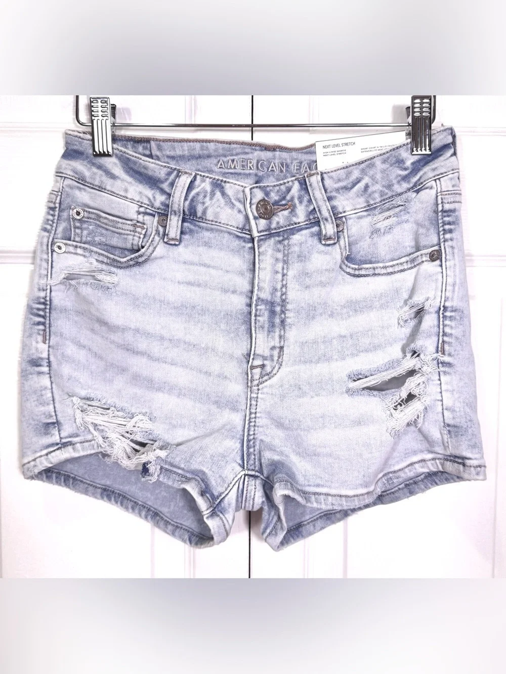 American Eagle High Rise Shortie Shorts NWT Next Level Stretch Distressed Size 4